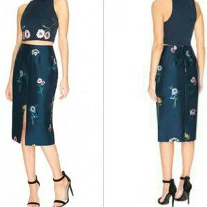 NWT KEEPSAKE THE LABEL AFTERGLOW FLORAL EMBROIDERED SATIN MIDI SKIRT MEDIUM NEW!